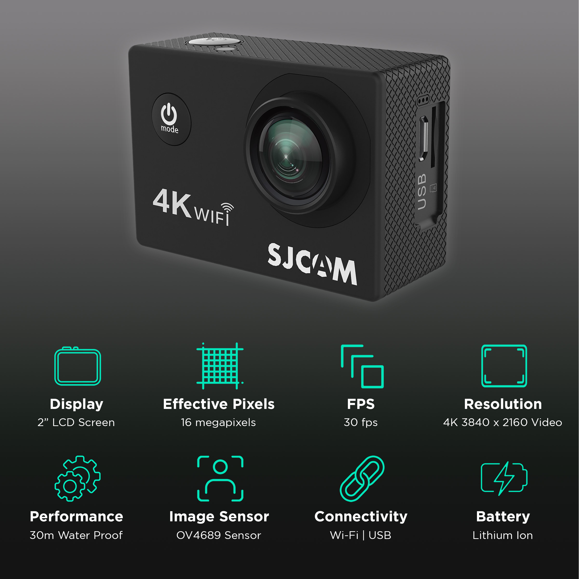 Buy Sjcam Sj4000 Air 4k And 16mp 30 Fps Waterproof Action Camera With 170 Degree Wide Angle